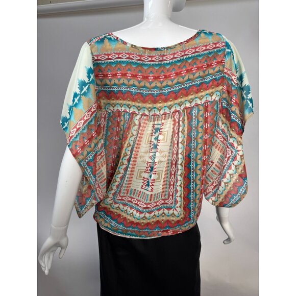Live and Let Live Sheer Multicolored Tie-Front Top Size M 100% Polyester - Picture 3 of 16